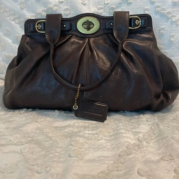 Coach Bags Coach Garnet Pleated Brown Leather Shoulder Bag Medium Purse Turnlock Handbag Poshmark